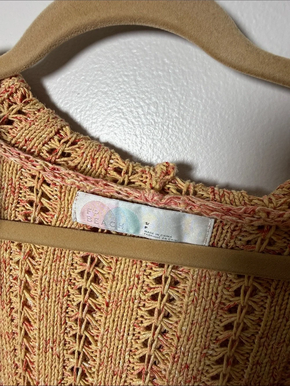 Free People Beach Open-Knit Hooded Cardigan Sweater in Peach Small